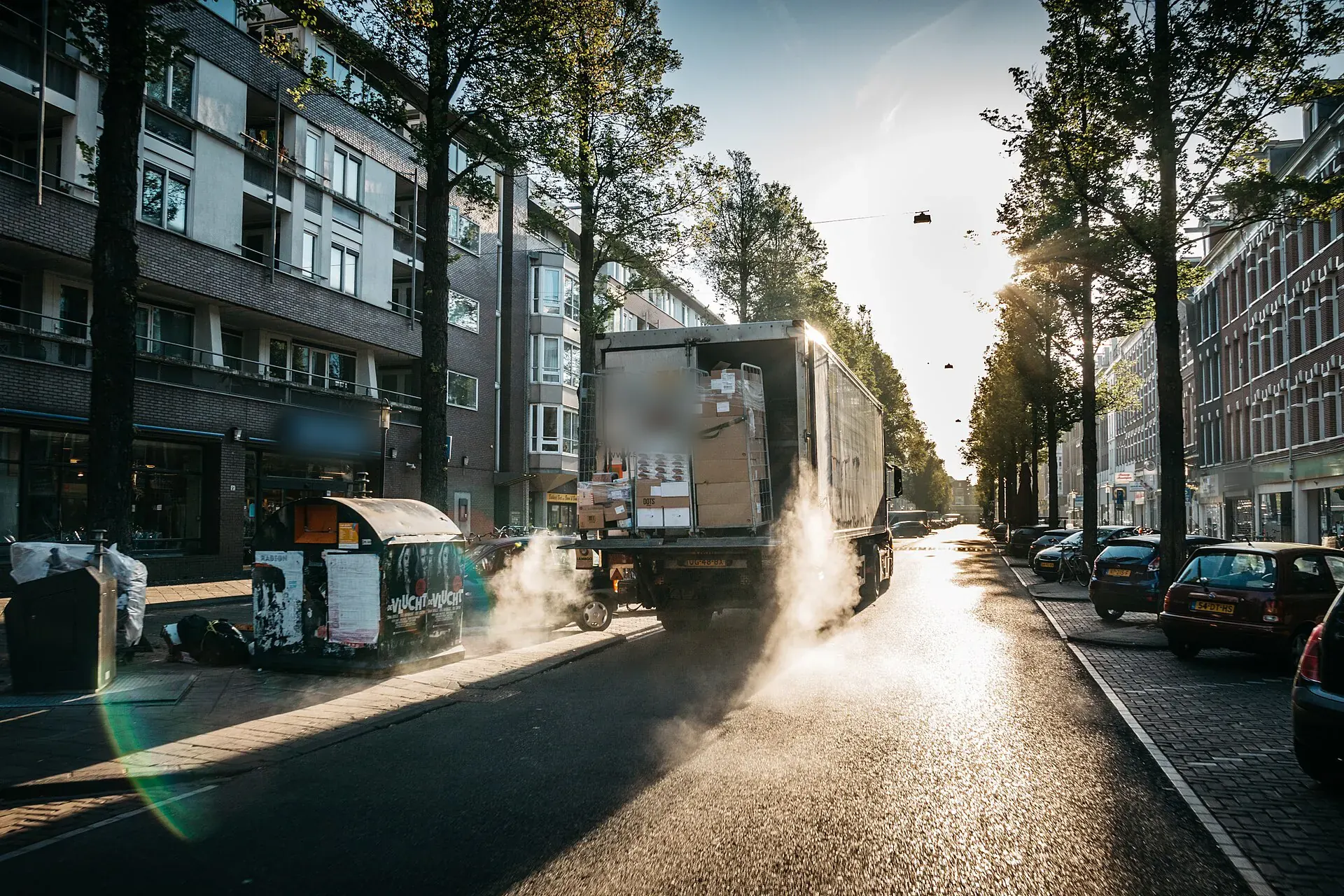 A delivery truck on a city street